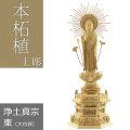 本柘植仏像 上彫り 六角台座 東立弥陀 【浄土真宗大谷派】